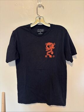TC Black Short Sleeve Tee with Red Dragon Chest Graphic